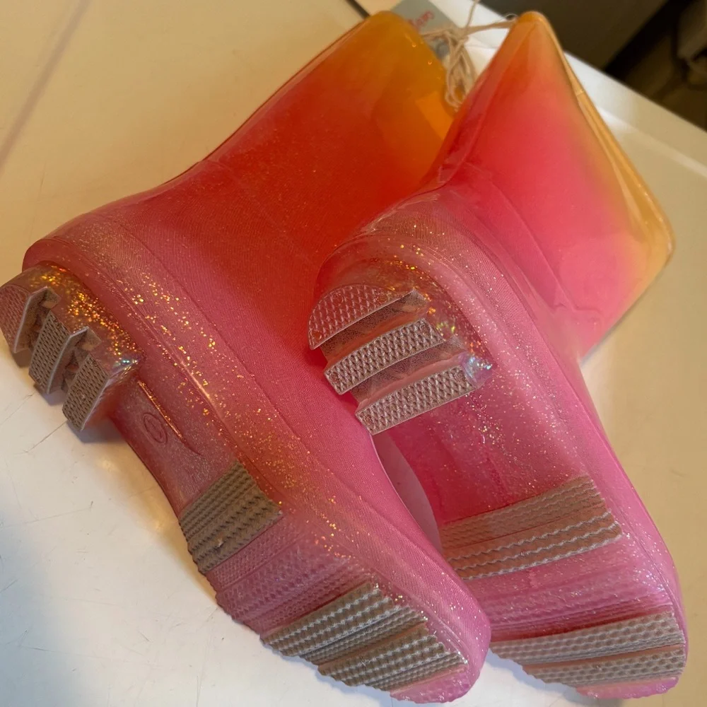 New Cat & Jack glitter Pink and Orange Kids Rain Boots size 1